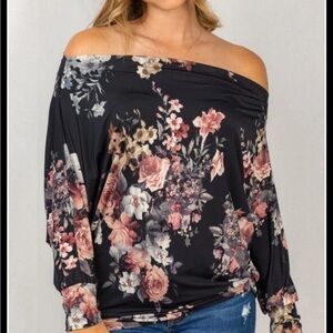 White Birch Floral Off-Shoulder women’s Blouse - Black and Pink